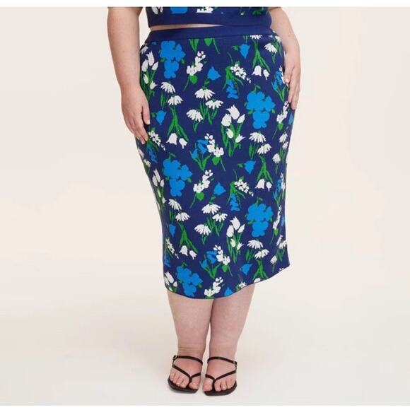 Women's Mixed Floral Sweater Midi Skirt kate spade new york Blue/Green/White XXL - Picture 1 of 7